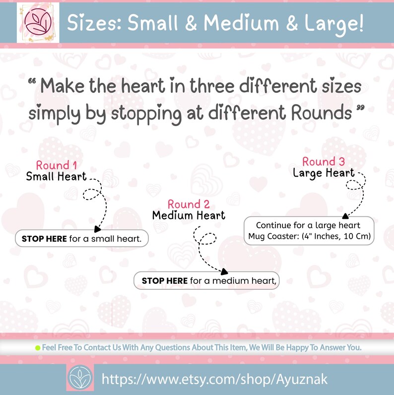 Valentines Day Heart Crochet Coaster Pattern PDF | 3 Sizes Applique & Mug Rug | Quick And Easy Beginner Friendly | Digital Download