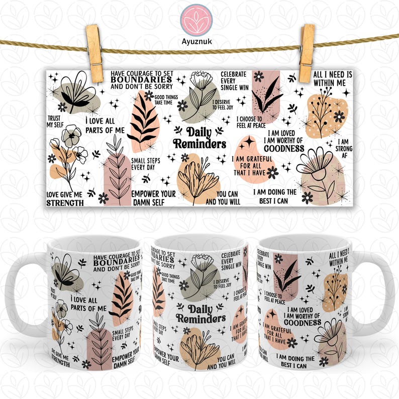Daily Reminders PNG For Libbey Glass 16oz, Positive Quotes Boho Daily Affirmations Motivation Inspirational Positive Quotes, Self Love, Gift Mom,