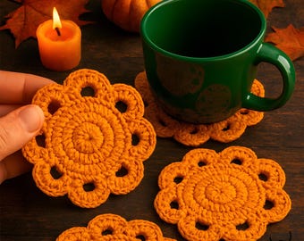 Schema per sottobicchiere all'uncinetto a tema Halloween con fiori (PDF): facile e veloce, adatto ai principianti (download digitale)