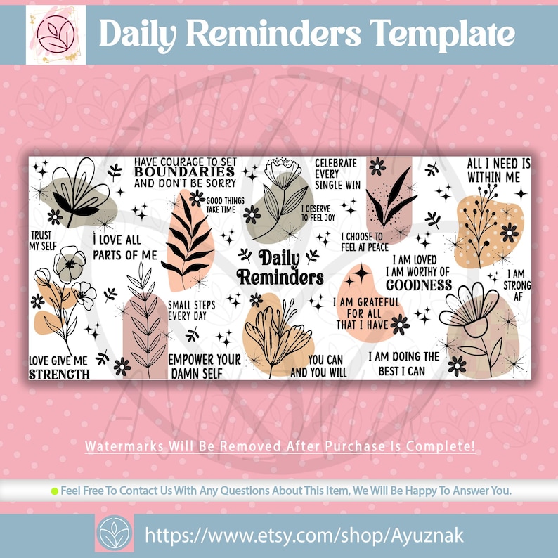 Daily Reminders PNG For Libbey Glass 16oz, Positive Quotes Boho Daily Affirmations Motivation Inspirational Positive Quotes, Self Love, Gift Mom,