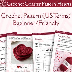 Valentines Day Heart Crochet Coaster Pattern PDF | 3 Sizes Applique & Mug Rug | Quick And Easy Beginner Friendly | Digital Download