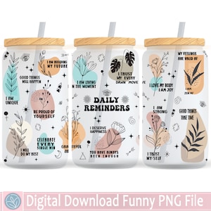 16 oz Szklana puszka Opakowanie Sublimacja Projekt Boho Codzienne Przypomnienia Afirmacje Motywacja Inspirujące, Miłość do Siebie, Pozytywne Cytaty, 2 Plik Png,