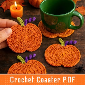 Virkat pumpaunderläggsmönster PDF, virkade Halloween-underlägg, höstmuggmatta, bordsdekorationer för Thanksgiving, virkmönster för höst, PDF-fil,