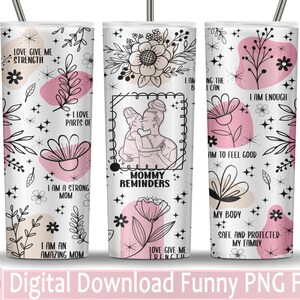Lembretes diários Tumbler Wrap 20 onças, Boho Mommy, palavras positivas, design de sublimação, palavras inspiradoras de motivação, citações positivas de amor próprio
