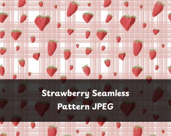 Ditsy Strawberry Plaid Seamless Patterns | Pink Gingham l Digital Paper Bundle 2 Files JPEG