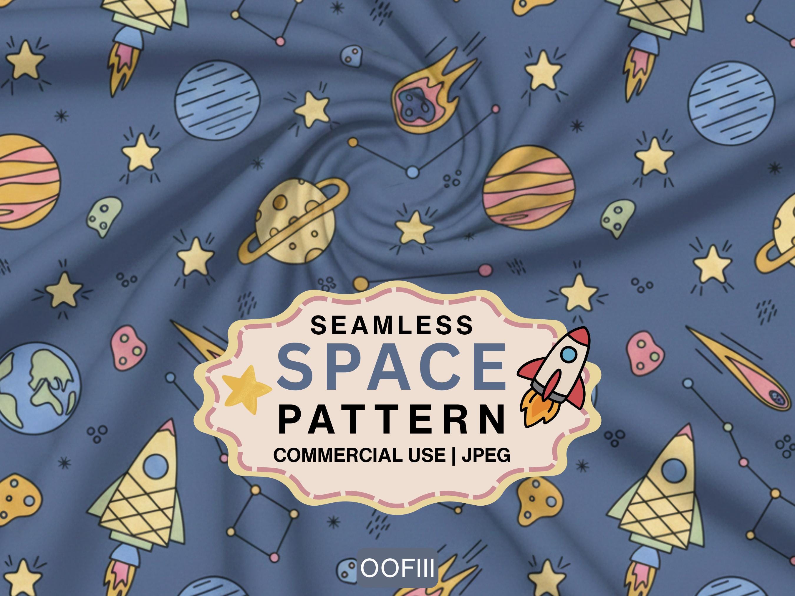 Hand Drawn Space Seamless Pattern | Kids Rocket Planet Digital Paper ...