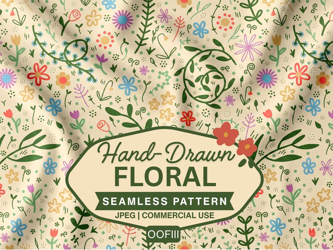 Whimsical Floral Seamless Pattern, Colorful Hand Drawn Flower Digital ...