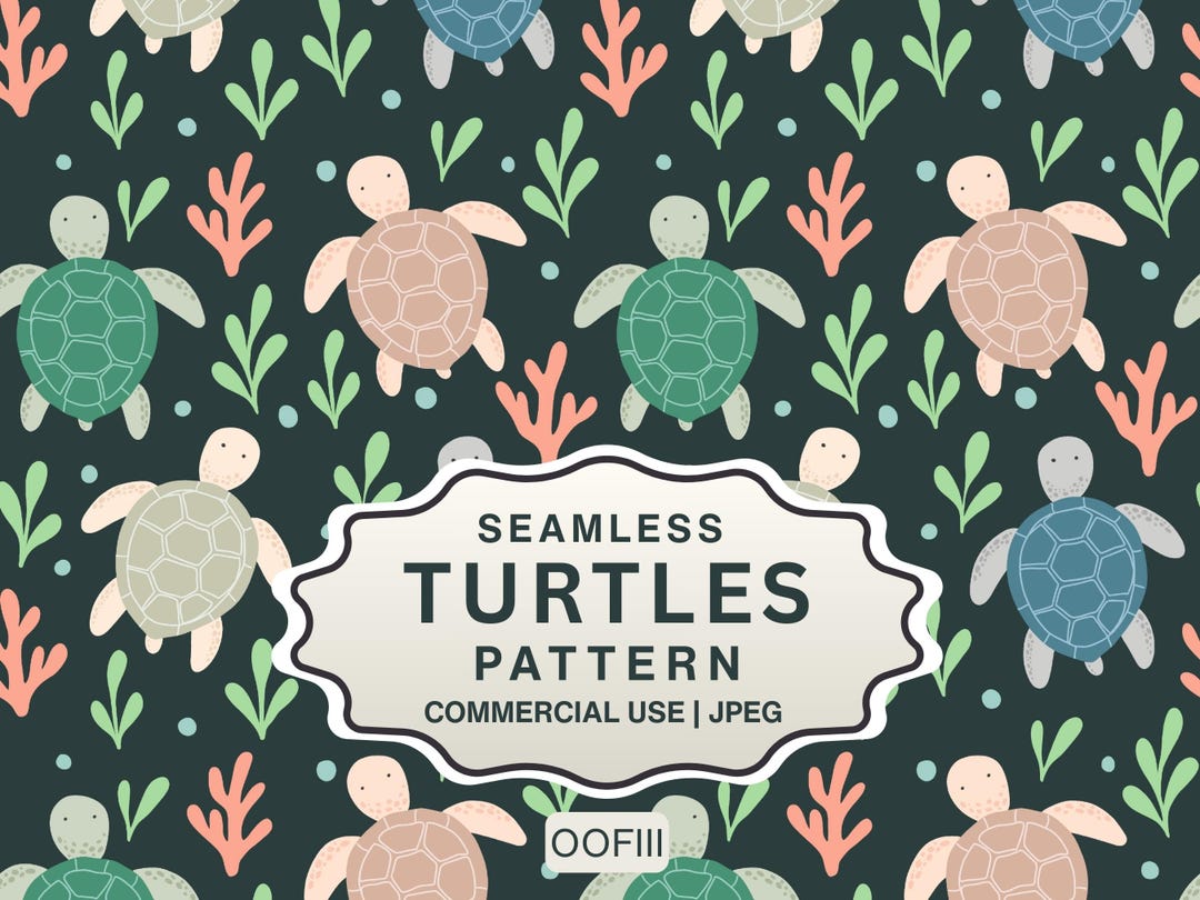Sea Turtle Seamless Pattern | Dark Background Ocean Digital Paper ...