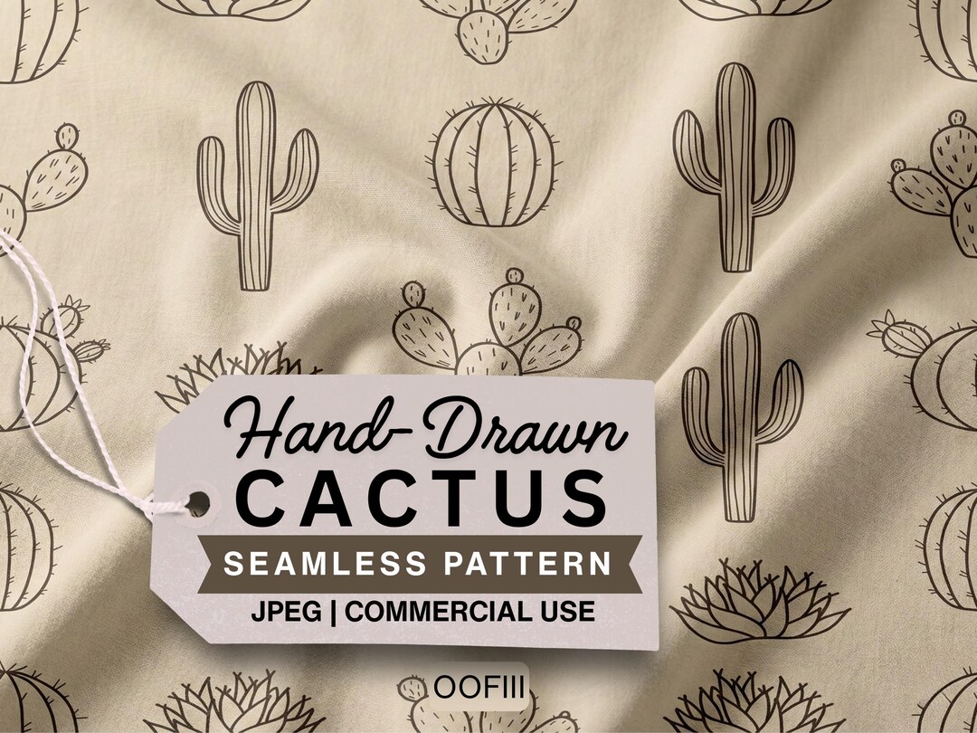 Simplicity Cactus Pattern Seamless Cactus Pattern | Minimalist Hand Drawn Cacti Outline Digital ...
