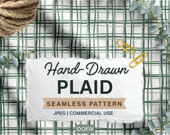 Green Hand Drawn Plaid Seamless Pattern - Gingham Digital Paper -  Commercial Use - Checkered Instant Download