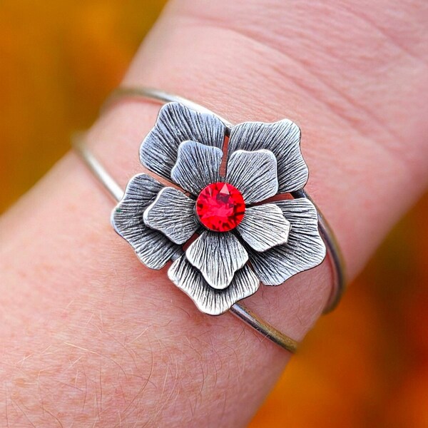 Bracelet Fleur, cristal Swarovski rouge