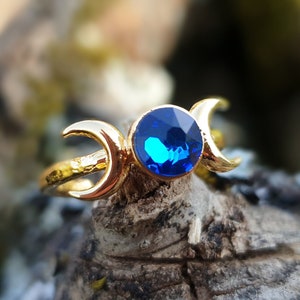 Lunar Cycle ring, blue Swarovski crystal