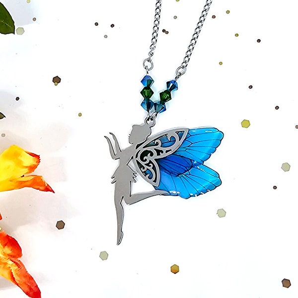 Collier Fée Ondine, fairy wings, cicada wings, papillon, ailes, Swarovski