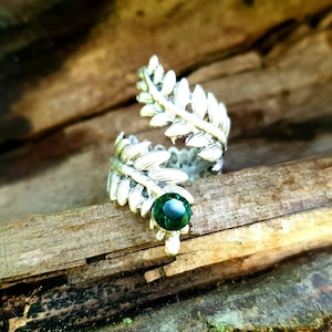 Coiled Fern Ring, Emerald Swarovski Crystal