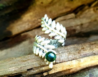 Wrapped Fern Ring, Emerald Swarovski Crystal