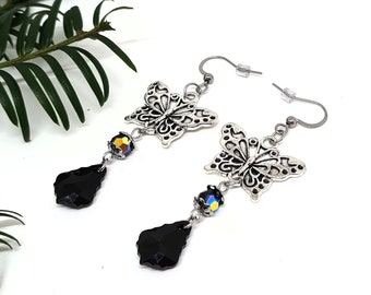 Boucles d'oreilles Papillon baroque noir