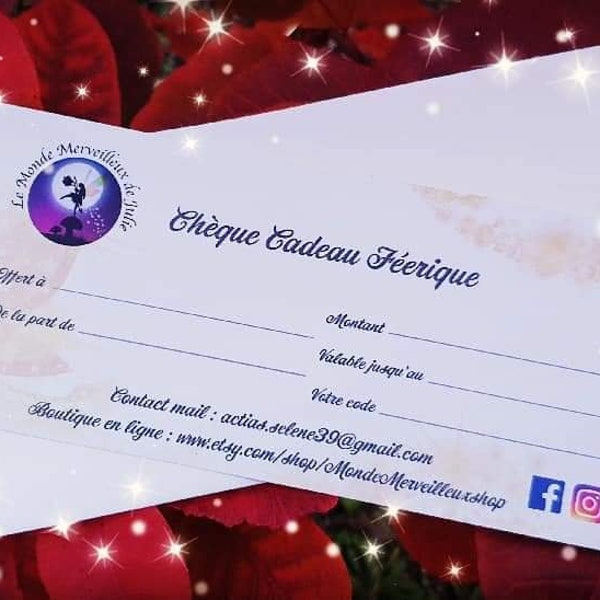 Bon Cadeau à offrir - Chèque Cadeau - Carte Cadeau - Gift Certificate