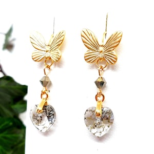 Boucles d&#39;oreilles Amour de Papillon cristal éclats dorés