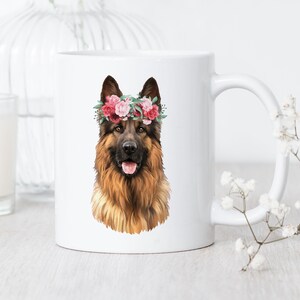 German Shepherd Painting Mug • German Shepherd with Flower Crown • German Shepherd Mug • German Shepherd Watercolor Portrait Mug