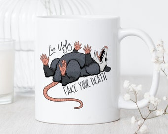 Tazza divertente con opossum • Tazza con opossum finto morto dal vivo • Regalo con opossum • Tazza con opossum morto • Tazza con opossum carino • Tazza con opossum dal vivo