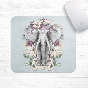 Live Free Elephant Painting Mouse Pad • Boho Elephant Mouse Pad • Elephant with Flowers Mouse Pad • Elephant Mouse Pad