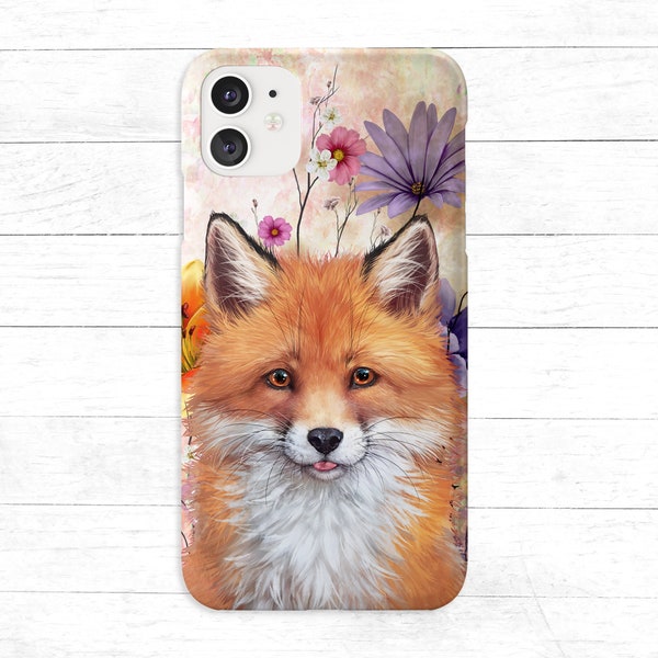 Funda para teléfono con pintura de zorro en flores • Funda para iPhone Floral Fox • Funda para Samsung Fox • Funda para teléfono Red Fox • iPhone 14