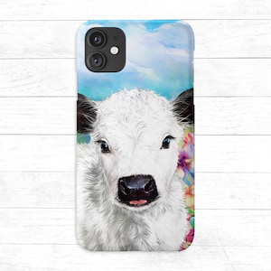Miniature White Galloway Calf Painting Phone Case • White Calf iPhone Case • Baby Cow Samsung Case • Mini Cow Phone Case • iPhone 16