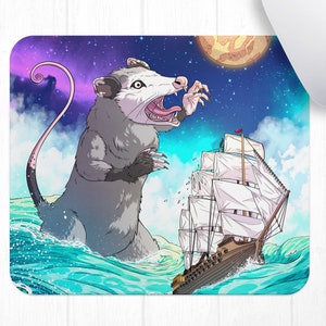 Ship Attack Possum Mouse Pad • Funny Possum Mousepad • Sea Monster Possum Mousepad • Opossum Mousepad • Funny Mouse Pad