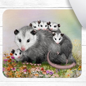 Possum Mom and Babies Mousepad • Possum Art Mouse Pad • Cute Possum Mouse Pad • Opossum Mouse Pad • Baby Possum