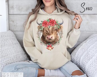 Kersthoodie Highland Cow (verkrijgbaar in 13 kleuren) • Kersthoodie Highland Cow • Hooded Highland Cow