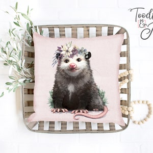 Pretty Possum Painting Square Throw Pillow • Opossum Pillow • Possum Decorative Pillow • Possum Art Sofa Pillow Cover