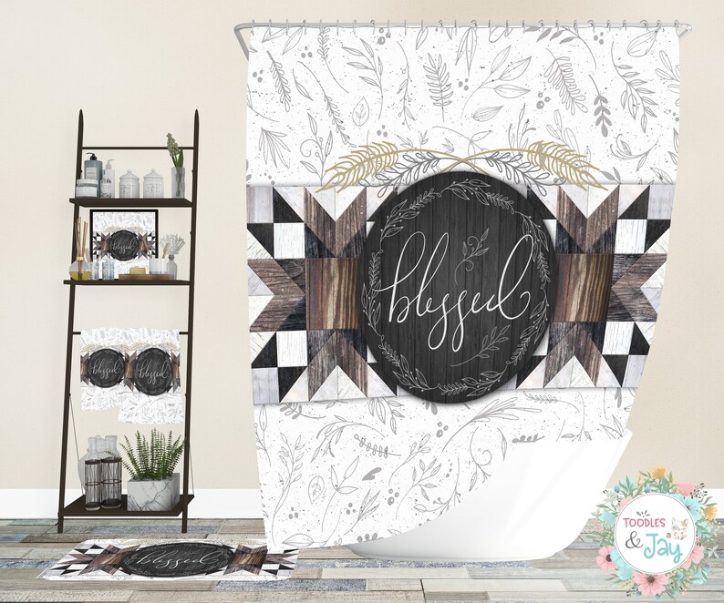 Farmhouse Blessed Shower Curtain Christian Shower Curtain Etsy