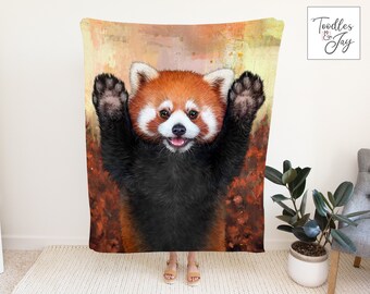レッサーパンダの絵が描かれた軽量ミンキーブランケット • レッサーパンダブランケット • レッサーパンダのアートブランケット • レッサーパンダのぬいぐるみブランケット