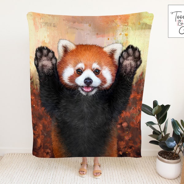 Couverture légère en minky peinture panda roux • Couverture panda roux • Couverture artistique panda roux • Couverture en peluche panda roux