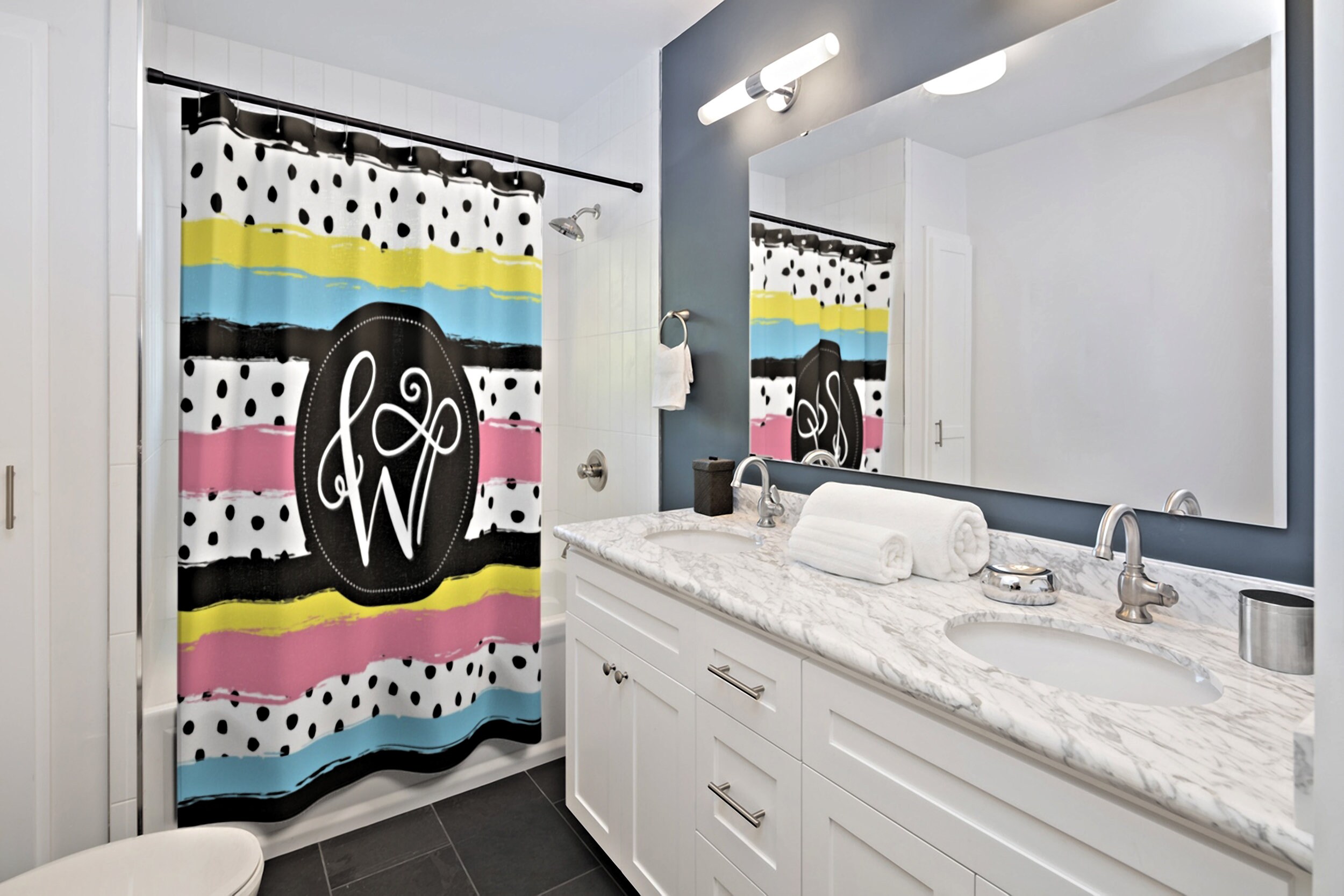 Cute Personalized Initial Shower Curtain • Personalized Shower Curtain
