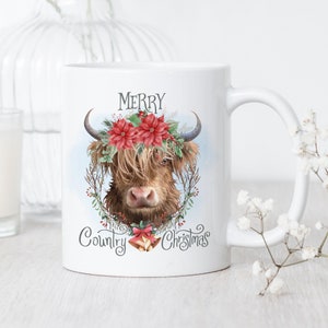 Christmas Highland Cow Mug • Merry Country Christmas Mug • Highland Cow Painting Mug • Highland Cow Christmas Mug • Merry Christmas Mug