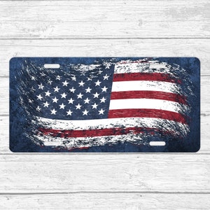 Distressed American Flag License Plate • American Flag Front Plate • Grunge American Flag License Plate • Patriot License Plate