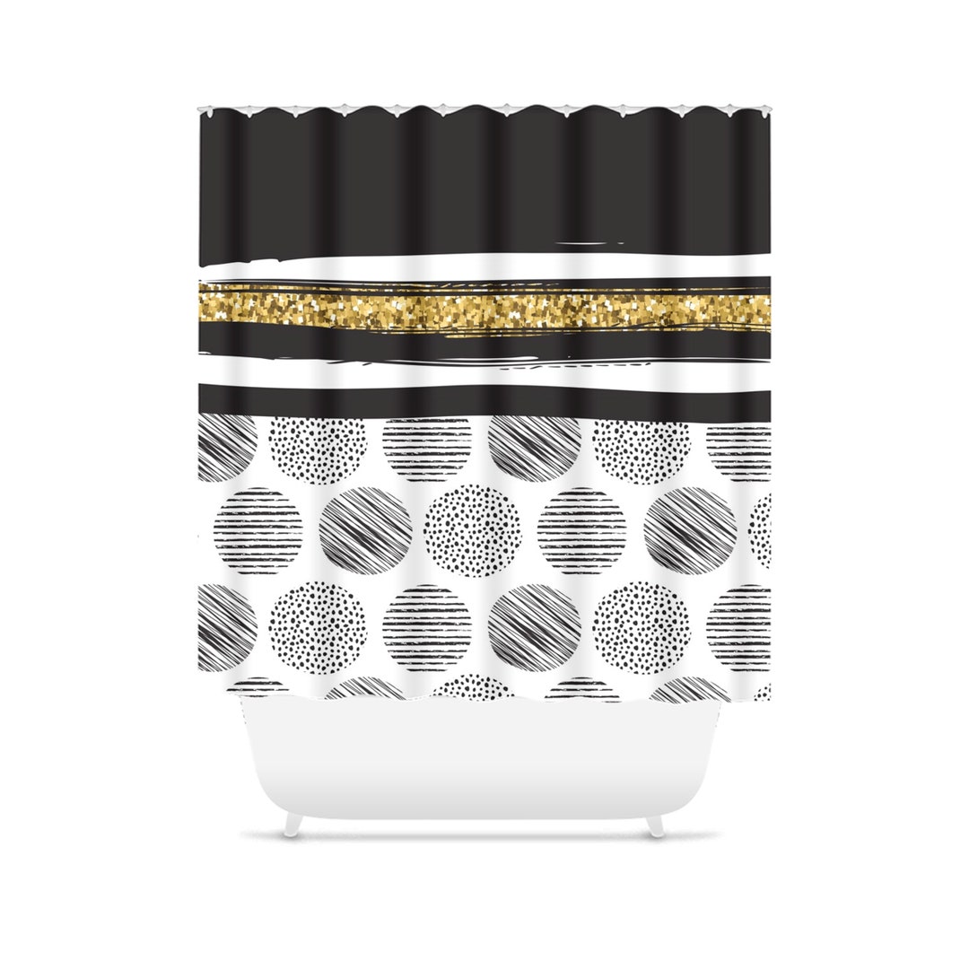 Stylish Black & White Shower Curtain With Gold Glitter • Modern Shower ...