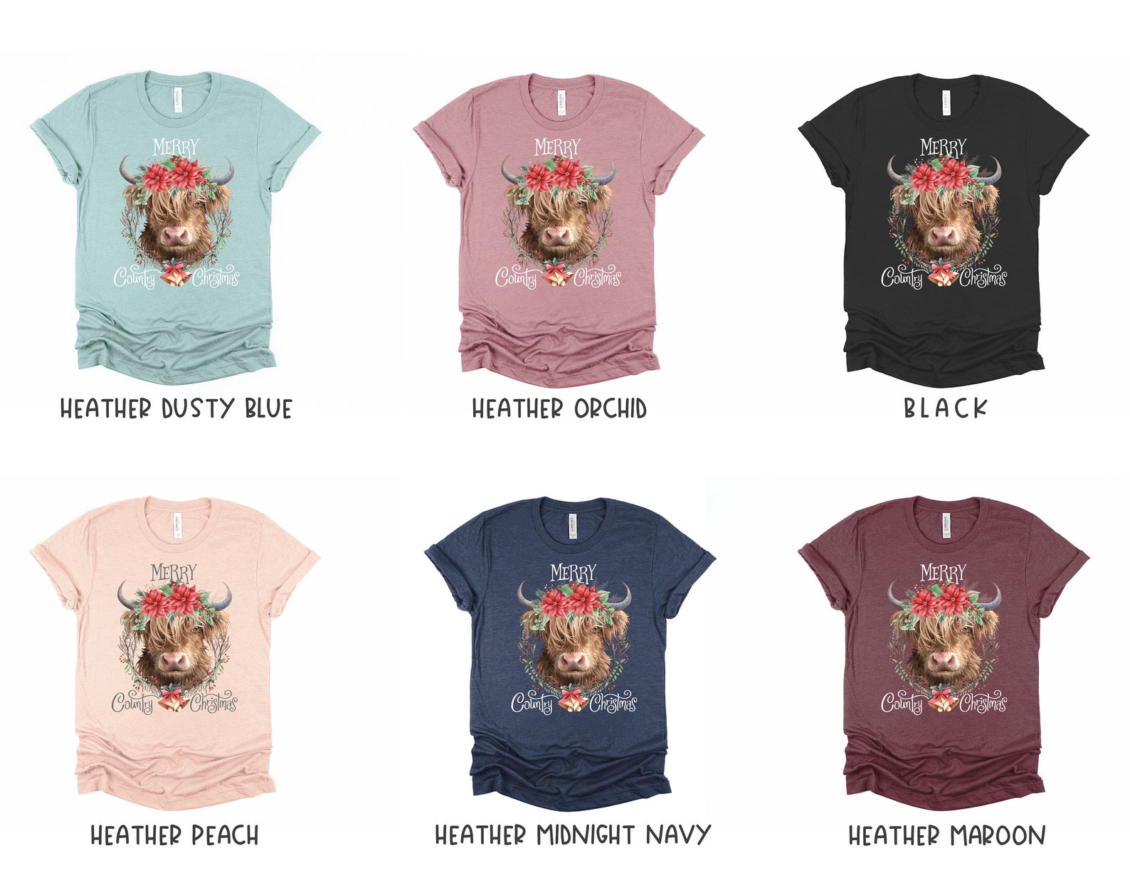 Christmas Highland Cow T-Shirt available in 12 colors | Etsy