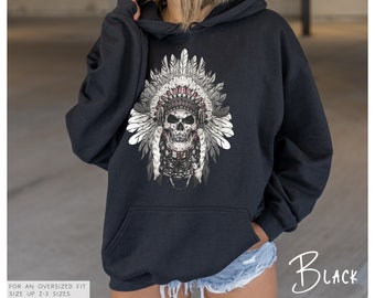 Sudadera con capucha de calavera de nativos americanos (disponible en 9 colores) • Sudadera con capucha con tocado • Sudadera con capucha de calavera de nativos americanos • Sudadera con capucha de nativos americanos