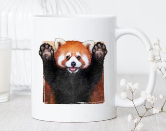 Taza de Panda Rojo • Taza de Arte de Panda Rojo • Taza de Pintura de Panda Rojo • Taza de Panda Rojo de Pie