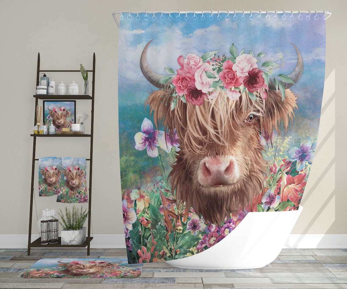 Highland Cow Art Shower Curtain Highland Cow Shower Curtain Etsy