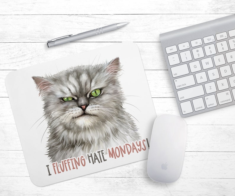 YAZMEEN Lustiges Katzen-Mauspad – „No Coffee No Workee“, Rutschfeste Unterseite, Rund, 8,6 Zoll