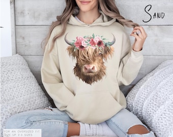 Highland Cow Hoodie (available in 12 colors) • Highland Cow Painting Hoodie  • Highland Cow Hooded Sweatshirt