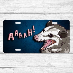 Funny Possum License Plate • Screaming Possum License Plate • Possum Front License Plate • Funny License Plate