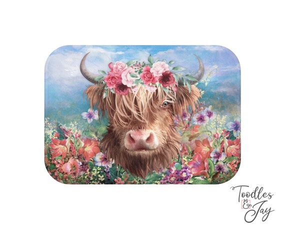 Highland Cow Art Bathmat • Highland Cow Bathmat • Highland Cow Painting Bath Mat • Highland Cow Portrait Bath Mat