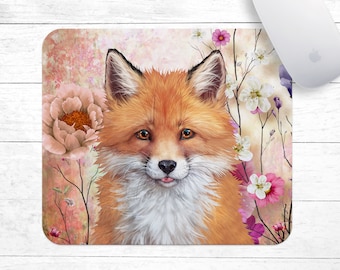 花の中のキツネの絵のマウスパッド • キツネの絵のマウスパッド • 花とキツネのマウスパッド • アカギツネのマウスパッド