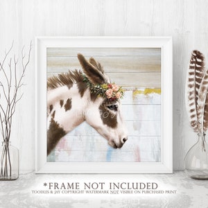 Spotted Donkey Art Print • Flower Donkey Painting • Pretty Donkey Picture • Donkey Poster • Donkey Wall Art