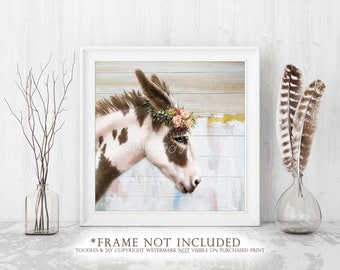 Spotted Donkey Art Print • Flower Donkey Painting • Pretty Donkey Picture • Donkey Poster • Donkey Wall Art