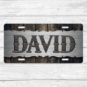 Unique Wood and Metal Style Personalized License Plate • Name License Plate • Personalized Front License Plate • Cool Front License Plate
